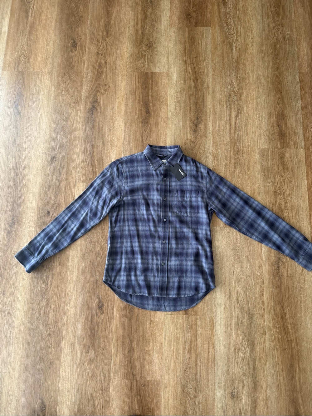 Buck Mason Navy Blue Ranger Plaid Pacific Twill One Pocket Shirt Size Medium